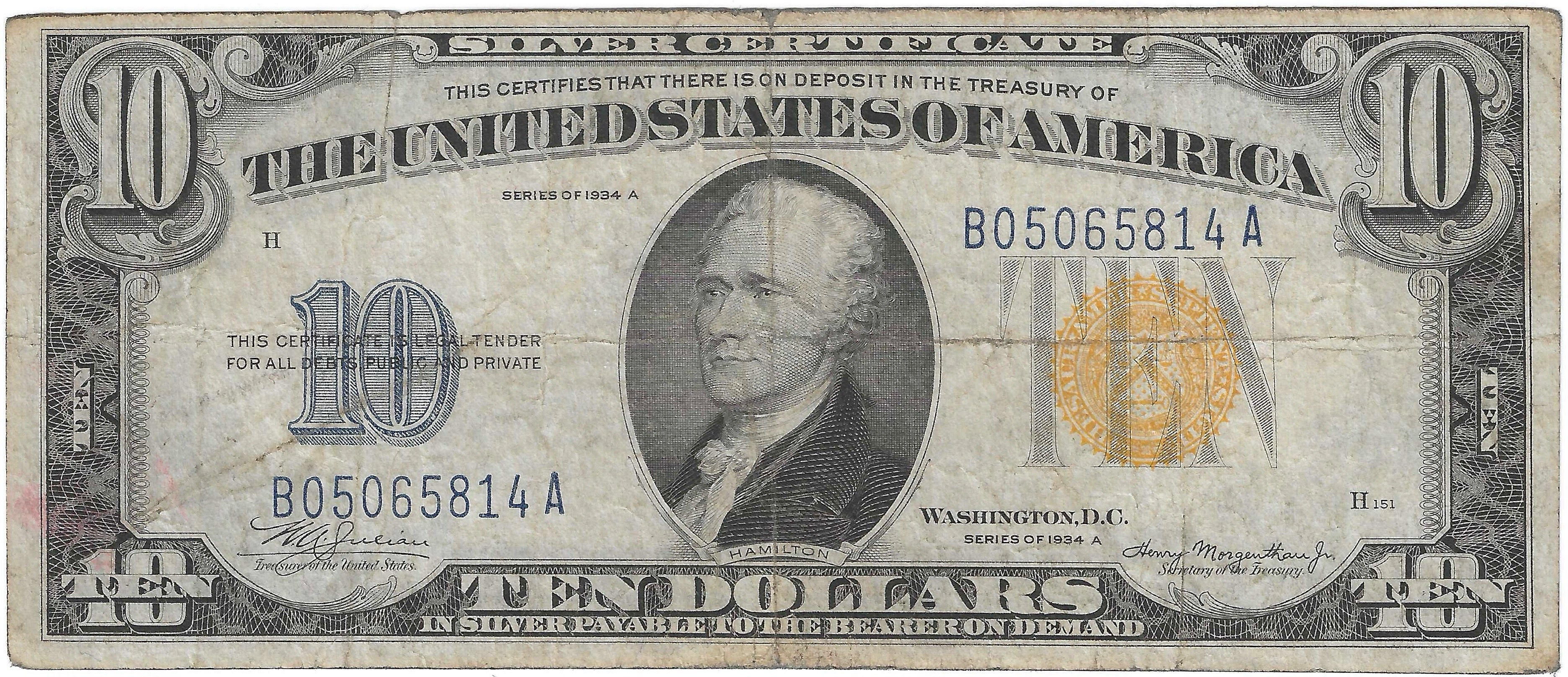 1934A $10 North Africa Silver Certificate Fr.2309