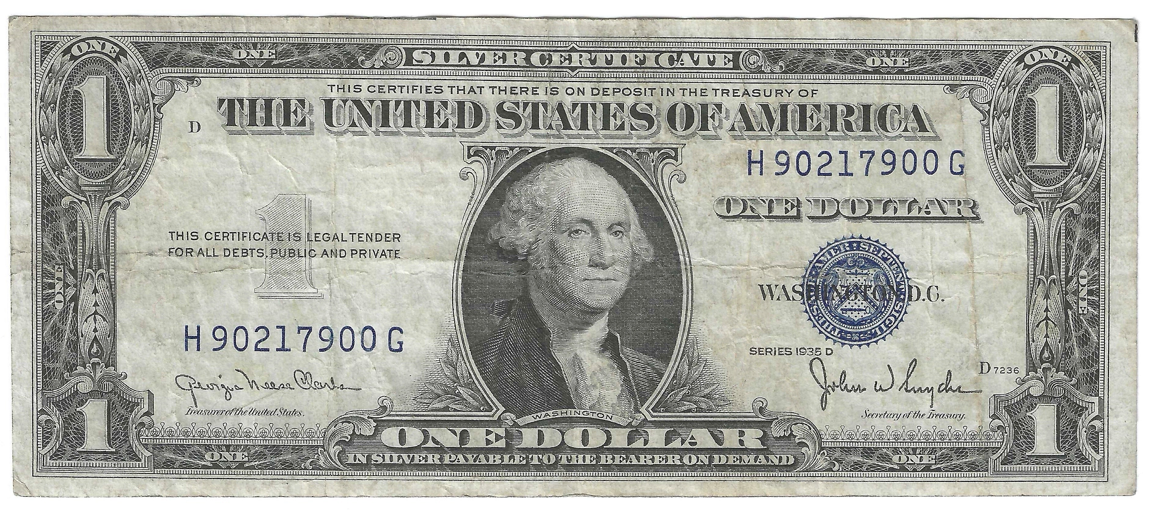 1935D $1 Silver Certificate Fr.1613W — Wide Back