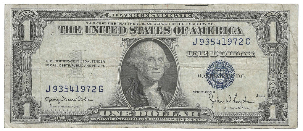 1935D $1 Silver Certificate Fr.1613W — Wide Back