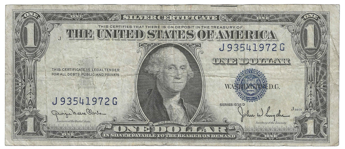 1935D $1 Silver Certificate Fr.1613W — Wide Back