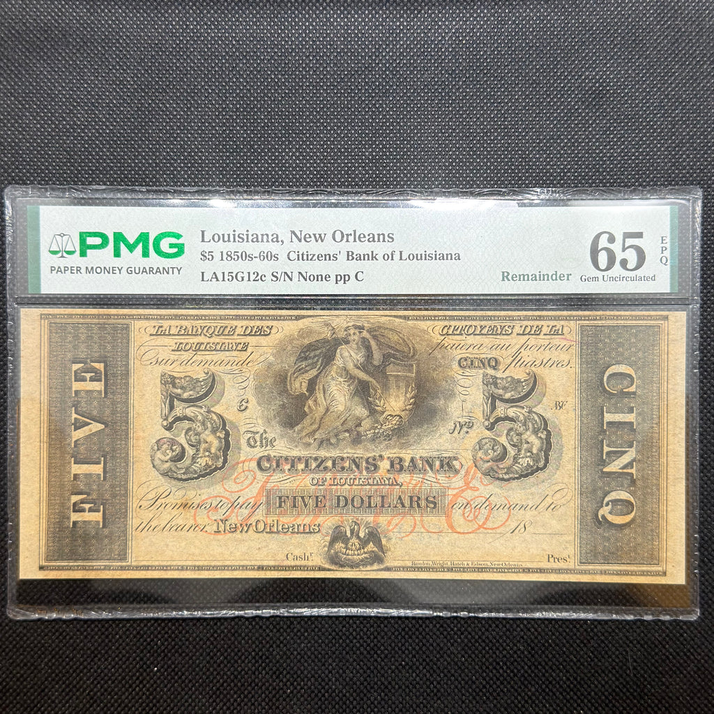 1850s $5 Citizens Bank of Louisiana PMG 65 EPQ front