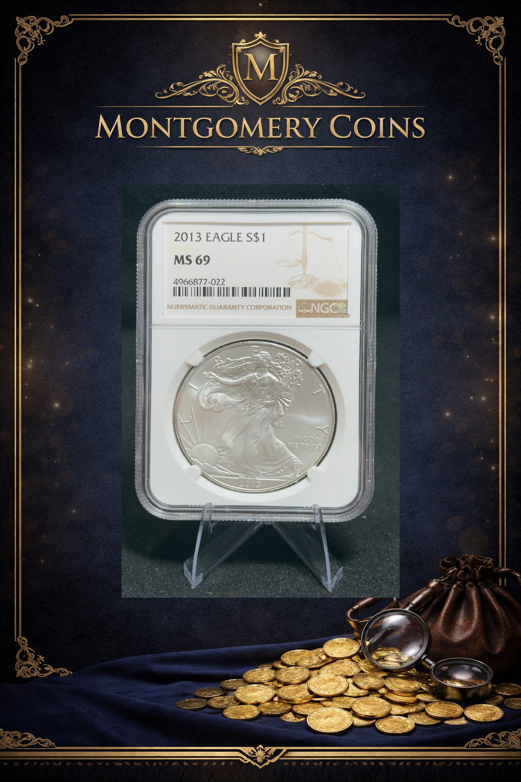 2013 American Silver Eagle NGC MS69 on stand
