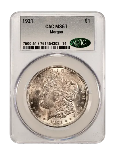 1921 Morgan Dollar CAC MS61 obverse